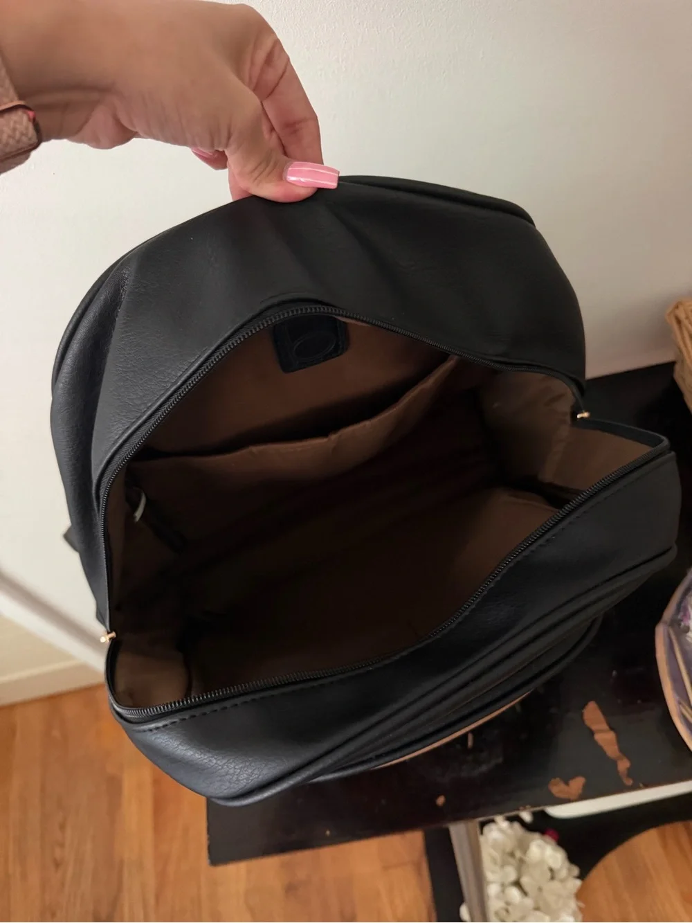 Black Backpack with Tan and Brown Front Panel - Unbranded